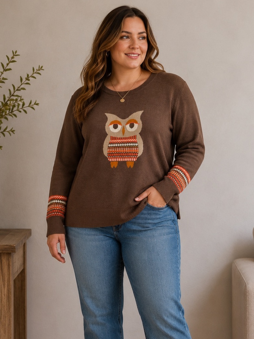 Owl Graphic Cotton Sweater Fall Autumn Halloween Cozy Cabincore Plus Size 1X